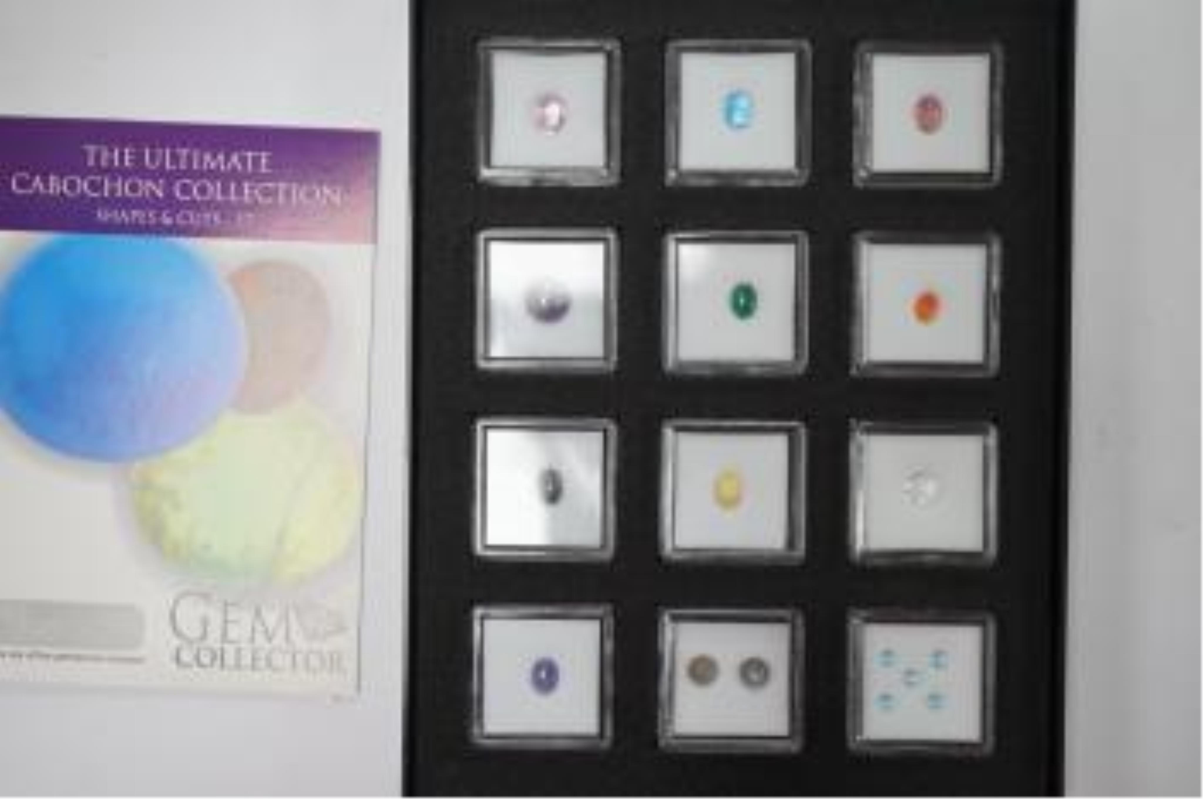 Three boxes containing unmounted cut gemstones including topaz, citrine, peridot, zircon, moonstone, etc. Condition - fair